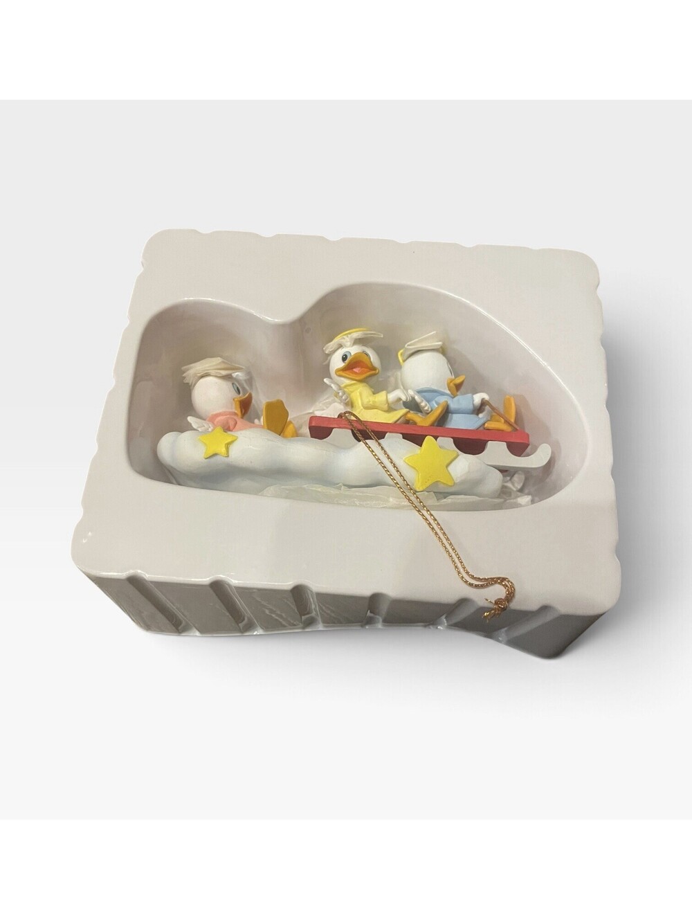 Vintage Grolier Disney Christmas Huey, Dewey & Louie Angel Sled Ornament NIB